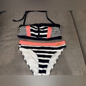 Navy Blue and Pink Strip Bikini